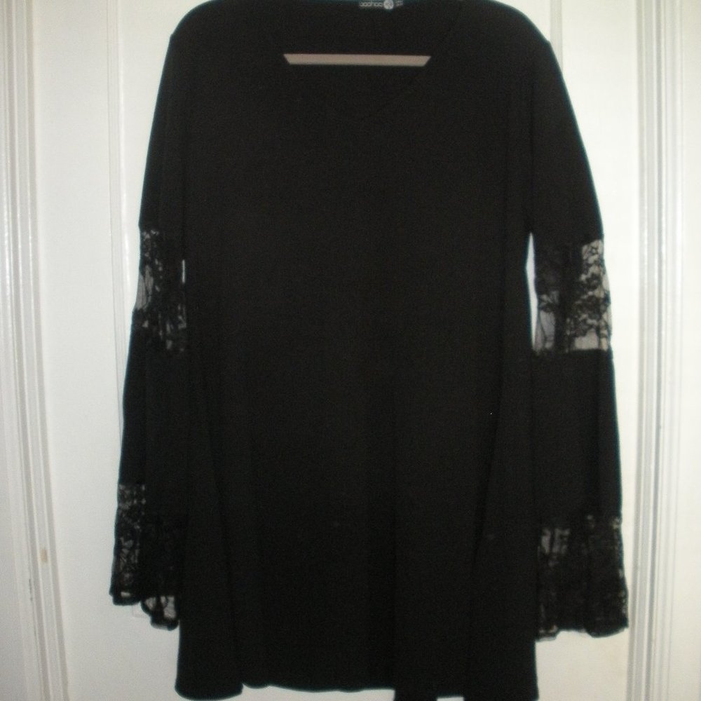 NWOT Black Long Bell Sleeve w/ Lace Accents Blouse